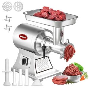 ARINOO Commercial Meat Grinder #12C, 0.9HP Heavy Duty Stainless Steel Industrial Meat Mincer w/2 Blades & Meat Pusher,Electric Meat Grinders for large batches home butchering, or small farm processing