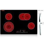 VEVOR Built in Electric Stove Top, 30 inch 4 Burners Ceramic Cooktop, 240V Glass Radiant Cooktop with Sensor Touch Control, Timer & Child Lock Included, 9 Power Levels for Simmer Steam Slow Cook Fry