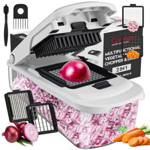 Cambom Vegetable Chopper With Container, Multifunctional Food Chopper Onion & Vegetable Cutter Dicer With 8 Blades, Carrot & Veggie Slicer 2 Blades