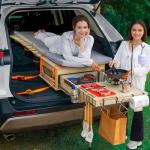 JAGAHAHA SUV Sleeping Bed Platform, Slide Out Overland Kitchen, All in One Folding Camping Table with Storage Drawer, Truck Bed Slide, Overland Gear for SUV Trunk Car Camping Essentials, Stove