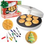 Christmas Holiday Waffle Maker w 6 Edible Food Markers- Make X-Mas Breakfast Fun w Delicious Decorated Pancakes or Waffles- Electric Nonstick Waffler Iron, Fun Gift for Kids & Adults, Family Activity