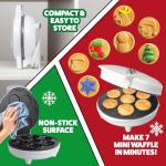 Christmas Holiday Waffle Maker w 6 Edible Food Markers- Make X-Mas Breakfast Fun w Delicious Decorated Pancakes or Waffles- Electric Nonstick Waffler Iron, Fun Gift for Kids & Adults, Family Activity