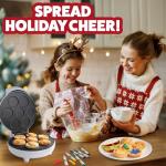 Christmas Holiday Waffle Maker w 6 Edible Food Markers- Make X-Mas Breakfast Fun w Delicious Decorated Pancakes or Waffles- Electric Nonstick Waffler Iron, Fun Gift for Kids & Adults, Family Activity