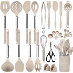 Silicone Cooking Utensils Set, 28 Pcs Kitchen Utensils Set for cooking, 446°F Heat Resistant Spatula Set, Food Grade Silicone and Stainless Steel Handle Kitchen Gadgets for Nonstick Cookware BPA Free