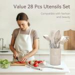 Silicone Cooking Utensils Set, 28 Pcs Kitchen Utensils Set for cooking, 446°F Heat Resistant Spatula Set, Food Grade Silicone and Stainless Steel Handle Kitchen Gadgets for Nonstick Cookware BPA Free