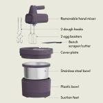 bella 3.5 Qt Hand & Stand Mixer, 2 in 1 Electric Mixer with Bowl, Dough Hook, Whisk & Egg Beater, Multifunctional Handheld Mixer for Baking, 200 Watt, Plum