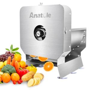 Anatole Electric Vegetable Slicer Commercial Fruit Cutter Stainless Steel 0-0.4'' Thickness Adjustable with Manual Mode for Tomato Onion Potato Cabbage Lime Orange