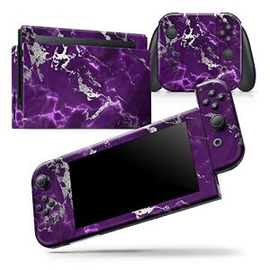 Design Skinz - Compatible with Nintendo Switch OLED Console Bundle - Skin Decal Protective Scratch-Resistant Removable Vinyl Wrap Cover - Purple Marble & Digital Silver Foil V2