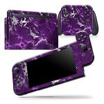 Design Skinz - Compatible with Nintendo Switch OLED Console Bundle - Skin Decal Protective Scratch-Resistant Removable Vinyl Wrap Cover - Purple Marble & Digital Silver Foil V2