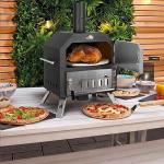 12’’ Outdoor Pizza Oven Wood Fired Pizza Oven Portable Patio Ovens Included Pizza Stone, Pizza Peel, Fold-up Legs, Cover Cooking Rack for Camping Backyard BBQ