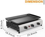 ADREAK 3 Burner BBQ Gas Griddle, 25.6 Inch Stainless Steel Tabletop Portable Propane Griddle, 30,000 BTU Flat Top Grill for Camping
