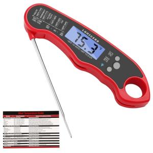 Lonicera Meat Thermometer Digital for Cooking Food. Waterproof & Instant Read for Kitchen Baking, BBQ. with Foldable Probe, Backlight & Calibration (Red)