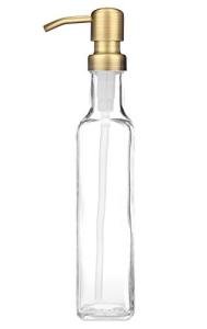 Rail19 French Vessel Glass Soap Dispenser with Metal Pump - Refillable Hand Soap, Lotion & Sanitizer for Sinks and Small Countertops, 8.5oz (Farmhouse Brass)