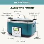 GreenPan Elite 8-in-1 Programmable 6QT Electric Slow Cooker, Dishwasher Safe Lid & Removable Crock, PFAS-Free Healthy Ceramic Nonstick Multi-Cooker, Sear, Sauté,Brown, Steam Basket, Roast, Deep Teal