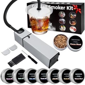 Whiskey Smoker Kit with Smoking Gun Cocktail Smoker Kit with 8 Flavors Wood Chips, Bourbon Portable Indoor Drink Smoker Infuser Kit for food Birthday/Christmas for Men