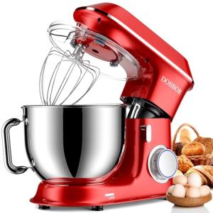 DOBBOR Electric Stand mixer, 9.5QT 660W 7 Speeds Tilt-Head Dough Mixers, Bread Mixer with Dough Hook, Whisk, Beater, Splash Guard for Baking Bread, Cake, Cookie, Pizza, Muffin, Salad and More - Red