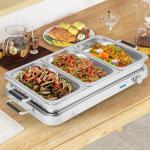 Giantex Buffet Server & Electric Food Warmer, 2-in-1 Food Warming Tray, Adjustable Temperature, 3 Food Pans with Lids, Dishwasher Safe, 8 QT Stainless Steel Chafing Dishes for Parties Holiday Events