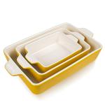 Sweejar Ceramic Bakeware Set, Rectangular Baking Dish for Oven Lasagna Pans for Cooking, Kitchen, Cake Dinner, Banquet and Daily Use, 11.8 x 7.8 x 2.76 Inches of Casserole Dishes (Yellow)