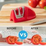 KitchenIQ 50883 - Edge Grip 2-Stage Knife Sharpener - Red - Coarse & Fine Sharpeners - Compact - Stable Non-Slip Base - Soft Grip Rubber Handle - Straight & Serrated Knives