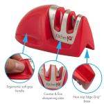 KitchenIQ 50883 - Edge Grip 2-Stage Knife Sharpener - Red - Coarse & Fine Sharpeners - Compact - Stable Non-Slip Base - Soft Grip Rubber Handle - Straight & Serrated Knives