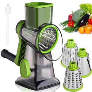 HANSGO Rotary Cheese Grater, Cheese Shredder, Labor-Saving Handle, Strong Suction Base, 3 Changeable Blades for Harder Cheeses, Vegetable, Nuts, Chocolate, Fruits, Safe & Easy to Clean