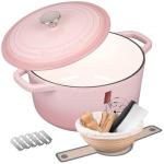 VORRINGARD Enameled Cast Iron Dutch Oven Pot with Lid, for Bread Baking, Round Bread Oven- include Sourdough Bread Baking Supplies set, 4.5QT, Pink