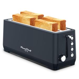 4-Slice Toaster, Extra Wide Long Slot Toaster, 6 Browning Settings, Bagel/Defrost/Reheat Functions, Removable Crumb Tray, Stainless Steel Housing (Matte Black)