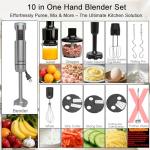 Handheld Immersion Blender, 1000W Powerful 10-in-1 Set for Smoothies,Orange Juicer, Egg Beater, Dough Hook, Vegetable Chopper, Potato Masher (11th Accessory Not Recommended)