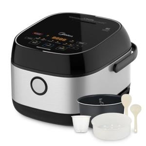 Midea 3L Rice Cooker with Steamer Basket, 6-Cup Uncooked Capacity, Induction Heating & Fuzzy Logic Technology, 24h Delay Start & Keep Warm, Non-Stick Inner Pot