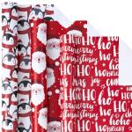 LeZakaa Christmas Wrapping Paper Roll - Mini Roll - 3 Rolls - 17 Inch X 120 Inch Per Roll - Red & White Penguins, Ho, Santa Claus, Christmas Elements Holiday Collection