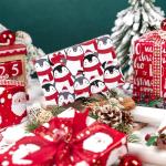LeZakaa Christmas Wrapping Paper Roll - Mini Roll - 3 Rolls - 17 Inch X 120 Inch Per Roll - Red & White Penguins, Ho, Santa Claus, Christmas Elements Holiday Collection