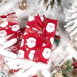 LeZakaa Christmas Wrapping Paper Roll - Mini Roll - 3 Rolls - 17 Inch X 120 Inch Per Roll - Red & White Penguins, Ho, Santa Claus, Christmas Elements Holiday Collection