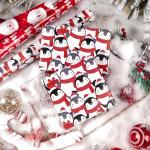LeZakaa Christmas Wrapping Paper Roll - Mini Roll - 3 Rolls - 17 Inch X 120 Inch Per Roll - Red & White Penguins, Ho, Santa Claus, Christmas Elements Holiday Collection