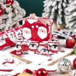 LeZakaa Christmas Wrapping Paper Roll - Mini Roll - 3 Rolls - 17 Inch X 120 Inch Per Roll - Red & White Penguins, Ho, Santa Claus, Christmas Elements Holiday Collection