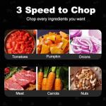 SPZTJK 3-Speed Electric Food Processor: Meat Grinder, Vegetable Chopper & Baby Food Maker - 300W, 2 Bowls (8 Cup Stainless Steel+8 Cup Glass), Quiet Operation