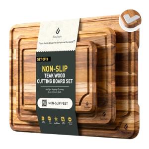 Teak Wood Cutting Board Set for Kitchen High-End Non Toxic Non Slip Over Sink Solid Thick Wood Haus Chopping Board Extra Large Big Small Best Kitchen Essential House Warming Hostess Host Gift