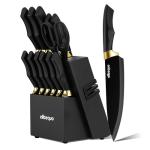 Elitequo Knife Set With Block,Dishwasher Safe Kitchen Knife Set With Built-In Sharpener,German Stainless Steel Black Knife Block Set(Night Flash Series)