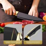 Elitequo Knife Set With Block,Dishwasher Safe Kitchen Knife Set With Built-In Sharpener,German Stainless Steel Black Knife Block Set(Night Flash Series)