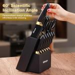 Elitequo Knife Set With Block,Dishwasher Safe Kitchen Knife Set With Built-In Sharpener,German Stainless Steel Black Knife Block Set(Night Flash Series)