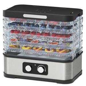 Konfintos Food Dehydrator for Jerky, 5 Stackable BPA-Free Trays, Adjustable Temperature & 250W Compact Dehydrator Machine for Meat, Fruit, Mushroom, Herbs, Easy Knob Control, Recipe Included, 72H Max