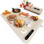 Warming Mat for Food, Voriah Electric Warming Tray with 3 Temp Settings & Auto Shut-Off, Food Warmer with Thick Silicone Surface to Keep Food Warm at Buffet, Parties, and Family Use（Apricot）