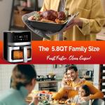MIRASTON 5.8QT Digital Air Fryer with Viewable Window, Adjust Temp & Timer, Air Frying, Reheat, Easy for Frozen Food, Snacks, Dinner, Large Square Basket than Round, Portable for Family & Apartment