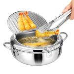 VIVOHOME 9.8 Inch 3.2 L 304 Stainless Steel Deep Fryer Pot with Tong, Tempura Fryer Pan with Thermometer for Chicken, Fish, French Fries, Shrimp
