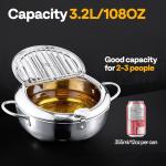 VIVOHOME 9.8 Inch 3.2 L 304 Stainless Steel Deep Fryer Pot with Tong, Tempura Fryer Pan with Thermometer for Chicken, Fish, French Fries, Shrimp