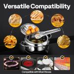 VIVOHOME 9.8 Inch 3.2 L 304 Stainless Steel Deep Fryer Pot with Tong, Tempura Fryer Pan with Thermometer for Chicken, Fish, French Fries, Shrimp