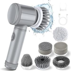HFLYJPYW Electric Spin Scrubber - Shower Scrubber,Bathroom Scrubber Electric,for Cleaning Tub, Floor, Tile, Window, Sink, Kitchen Cleaning with 6 Electric Cleaning Brush Head (8)