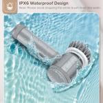 HFLYJPYW Electric Spin Scrubber - Shower Scrubber,Bathroom Scrubber Electric,for Cleaning Tub, Floor, Tile, Window, Sink, Kitchen Cleaning with 6 Electric Cleaning Brush Head (8)