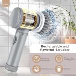 HFLYJPYW Electric Spin Scrubber - Shower Scrubber,Bathroom Scrubber Electric,for Cleaning Tub, Floor, Tile, Window, Sink, Kitchen Cleaning with 6 Electric Cleaning Brush Head (8)