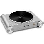 CUSIMAX Electric Hot Plate 1500W Single Burner Cast Iron Hot Plates for cooking Portable Stove Electric Burner with Adjustable Temperature Control Silver Stainless Steel Non-Slip Rubber Feet