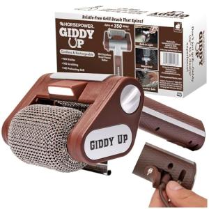 HorsePower Giddy Up Grill Cleaner AS SEEN ON TV! – Cordless, Rechargeable BBQ Tool with 350 RPM Stainless Roller, LED Light – Patents Pending – From BulbHead, a Family-Owned American Brand